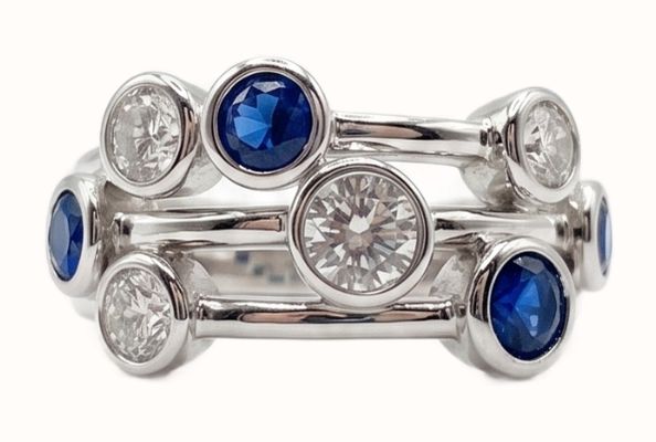 Solid Silver Blue And White CZ Stones Boodle Style Ring JZR141-M