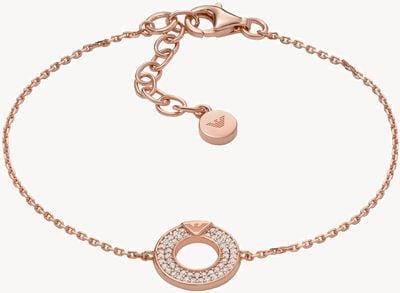 Emporio Armani Women's Crystal-Set Rose Gold-Tone Sterling Silver Ring Charm Bracelet EG3589221