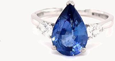 Platinum Pear Saph Dia 3 Stone Ring 0.37dia 2.59s 2.96ct Tl SR447