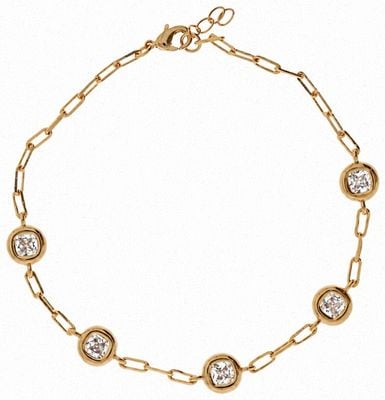Burren Jewellery 18K Gold Plated Oval Link Chain Bracelet, Bezel-set Round White CZ Stations B1834