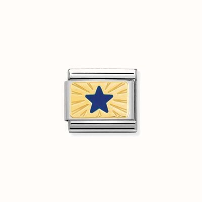 Nomination Composable Classic PLATES BLUE STAR Steel with Enamel and Bonded Yellow Gold 030284/41