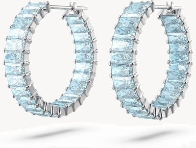 Swarovski Matrix Hoop Earrings | Rhodium Plated | Blue Crystals 5659037