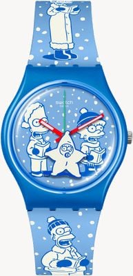 Swatch x The Simpsons TIDINGS OF JOY (34mm) Blue Printed Dial / Blue Printed Silicone Strap SO28Z126