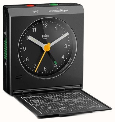Braun BC05 Classic Analogue Travel Alarm Clock - Black - W7.2cm x H7.8cm BC05B
