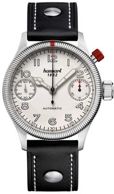 Hanhart PIONEER MonoScope Automatic Chronograph (45mm) Silver Dial / Black Leather Strap - M 733.220-0010
