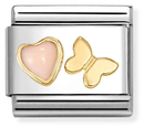 Nomination Classic Pink Coral Heart & Butterfly 18ct Gold Charm 030523/12