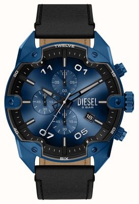 Diesel Spiked Chronograph (48mm) Blue Gradient Dial / Black Leather Strap DZ4703