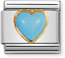 Nomination Classic STONES HEARTS In Stainless Steel With 18ct Gold TURQUOISE Charm 030501/06