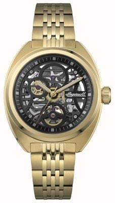 Ingersoll THE WRANGLER Automatic (44mm) Black Skeleton Dial / Gold PVD Stainless Steel Bracelet I16902