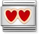 Nomination Classic Double Heart 9ct Rose Gold & Steel Enamel Charm 430202/13