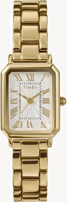 Timex Dress Rectangular (21mm) White Dial / Gold PVD Bracelet TW2Y01200