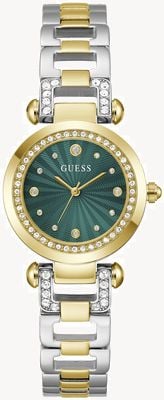 Guess GINGER Crystal (30mm) Green Sunray Dial / Two-Tone Stainless Steel Bracelet GW0869L1