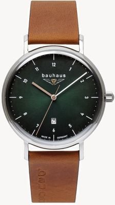 Bauhaus Classic Quartz (41mm) Green Dial / Brown Leather Strap 21404
