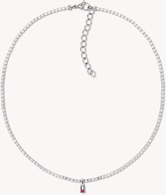 Tommy Hilfiger Stainless Steel Cubic Zirconia Logo Charm Tennis Necklace 2781094