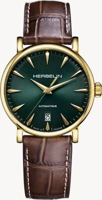 Herbelin Inspiration Automatic (38mm) Green Guilloché Dial / Brown Leather Strap 2047P16MA