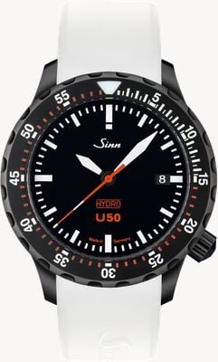 Sinn U50 HYDRO S 5000m (41mm) Black Dial / White Silicone Strap Watch 1051.020 WHITE SILICONE