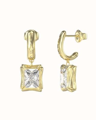 Guess Bamboo Ladies Gold Tone Hanging Crystal Earrings UBE05172YG