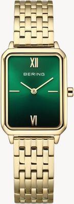Bering Classic Quartz (23mm) Green Sunray Dial / Gold PVD Stainless Steel Bracelet Watch 17423-738