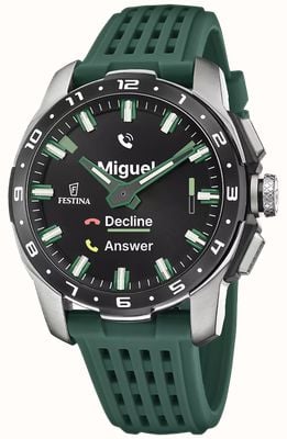 Festina Connected Full D Hybrid Smartwatch (44mm) Digital Display / Green Silicone Strap F23305/1