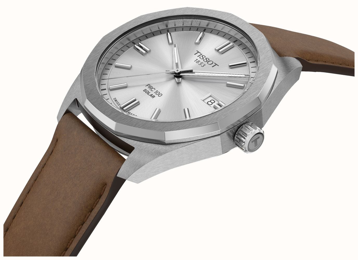 Tissot PRC 100 Solar (39mm) Silver Dial / Brown Leather Strap ...