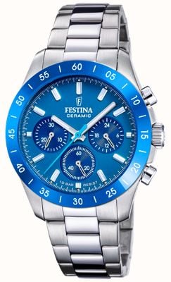 Festina Ceramic Chronograph (39mm) Blue Dial / Stainless Steel Bracelet F20693/4