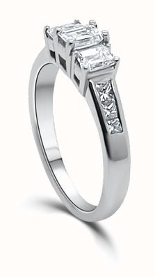 Three stone Emerald Cut 18ct White Gold Diamond Ring JM2151