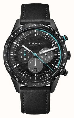 STERNGLAS Tachymeter Edition Meteor Chronograph (42mm) Black Cross-Hatch Dial / Modena Black Leather Strap S01-TYM05-MO08