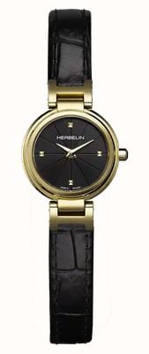 Herbelin Lady H Quartz (22mm) Black Sunray Dial / Black Leather Strap 17312P1N14