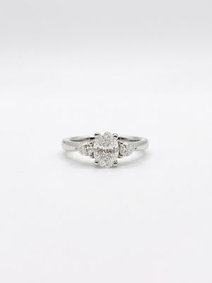 0.72ct Oval & Pear Natural Diamond Platinum Trilogy Ring J14664