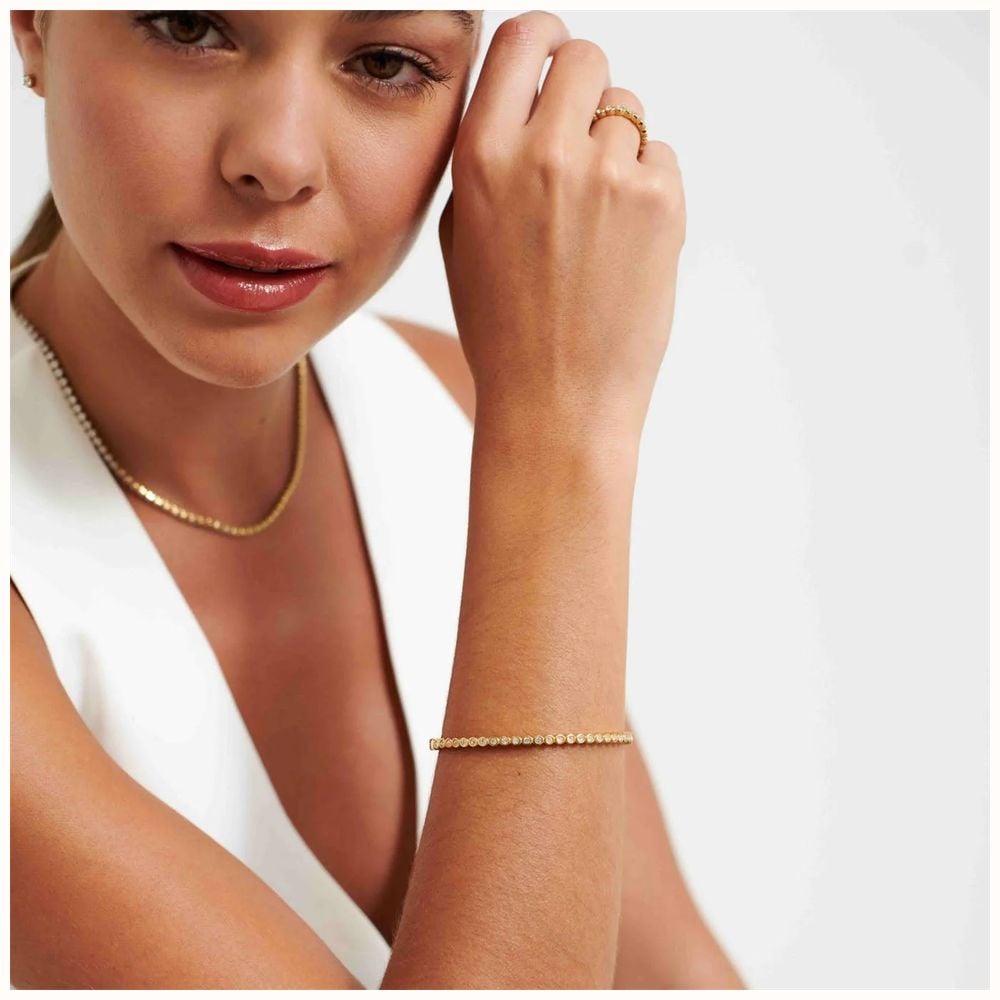 D.LOUISE Bezel Tennis Bangle Gold Cubic Zirconia Stones SKB-025-01 - alternate view 2