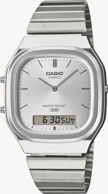 Casio Vintage Dual-Display (35.8mm) Silver Sunray Dial / Stainless Steel Bracelet AQ-240E-7AEF
