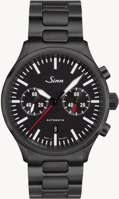 Sinn 936 S Chronograph Limited Edition (43mm) Matte Black Dial / H-Link Bracelet & Black Leather Strap 936.020