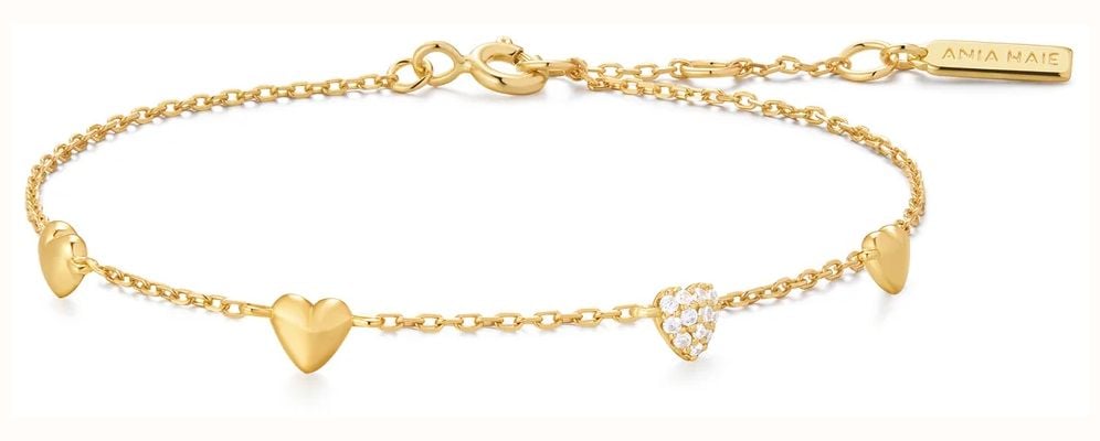 Ania Haie Gold Pavé Puffed Heart Station Bracelet B074-06G