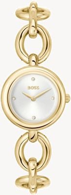 BOSS Live Chain Link (28mm) Silver Dial / Gold PVD Stainless Steel Bracelet 1502792