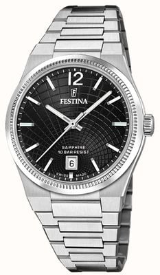 Festina Swiss Made Rivé Quartz (35mm) Black Dial / Stainless Steel Bracelet F20052/8