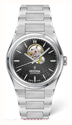 Festina Swiss Made Rivé Open Heart Automatic (40mm) Black Dial / Stainless Steel Bracelet F20053/4