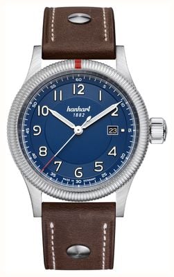 Hanhart PIONEER One Automatic (42mm) Blue Dial / Dark Brown Leather Rivet Strap - M 762.270-0110
