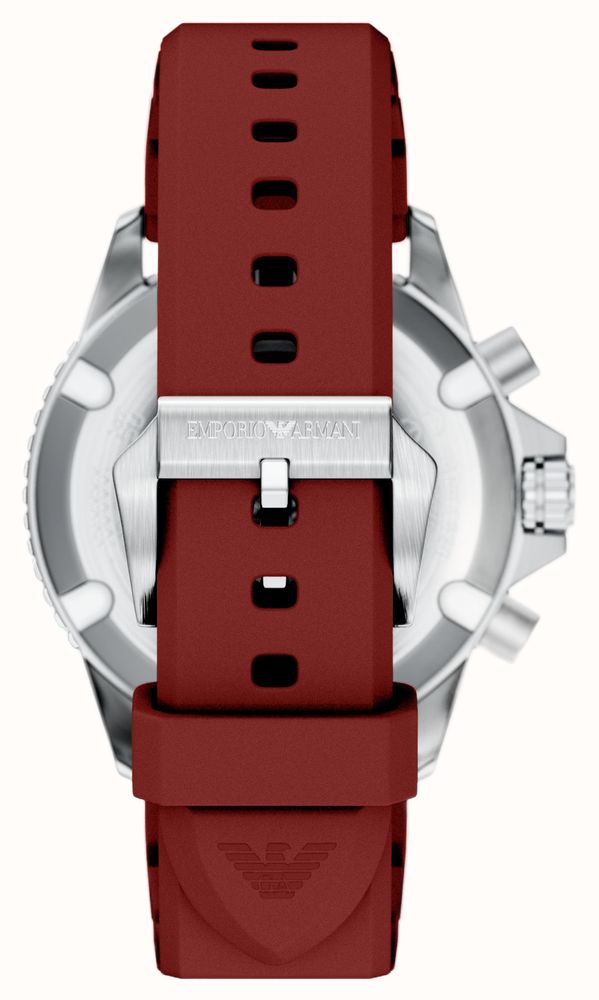 Emporio Armani World Explorer Chronograph (43mm) Black Dial / Red Rubber & Stainless Steel Bracelet AR80091SET - alternate view 3