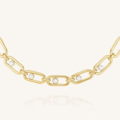 Rosefield Jewellery Modern Pearl Link Necklace Gold JNPLG-J1294