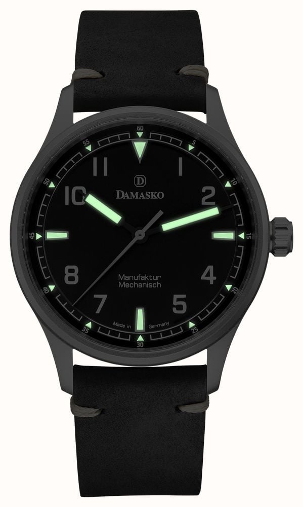 Damasko DF10 Three-Hand Manufacture (39mm) Black Dial / 'Vintage' Black Leather Strap Watch DF10 BLACK - alternate view 5