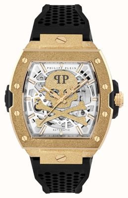 Philipp Plein THE $KELETON FROSTED (44mm) Silver Skeleton Dial / Black Silicone Strap PWJFA1025