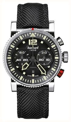 Hanhart PRIMUS Pilot Automatic Chronograph (44mm) Black Dial / Black Textile Strap - M 740.210-3020