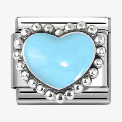 Nomination Classic Pastel Blue Raised Heart Sterling Silver Charm 330204/34