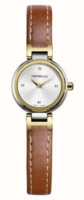 Herbelin Lady H Quartz (22mm) Silver Sunray Dial / Brown Leather Strap 17312T1N12GD