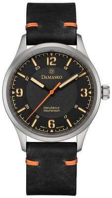 Damasko DF20 Old Radium - Orange Pointer (39mm) Black Old Radium Sandwich Dial / Black Vintage Leather Strap DF20-OLD-RADIUM-BLACK-VINTAGE-LEATHER