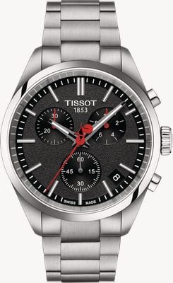 Tissot PR 100 Vuelta (40mm) Black Chronograph Dial / Stainless Steel and Black Strap Set T1504171105101