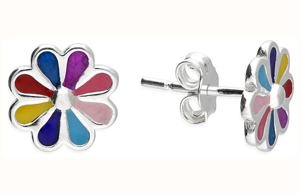 James Moore CME Silver Multi Enamel Flower Stud H6249/S