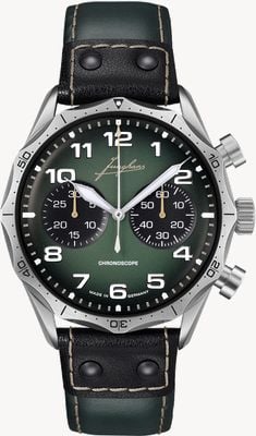 Junghans Pilot Chronoscope (43.3mm) Green Dial / Green and Black Leather Strap 27/3492.00