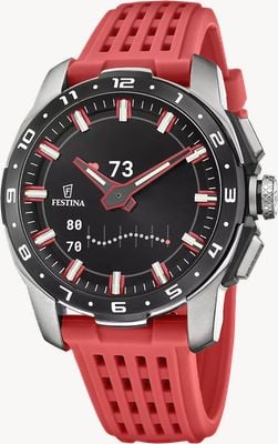 Festina Connected Full D Hybrid Smartwatch (44mm) Digital Display / Red Silicone Strap F23305/4