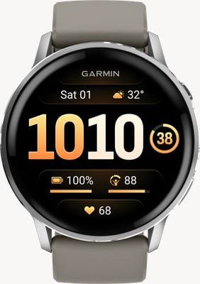 Garmin Venu 4 - AMOLED Health and Fitness Smartwatch (45mm) Silver With Silver Grey Silicone Band 010-03014-01